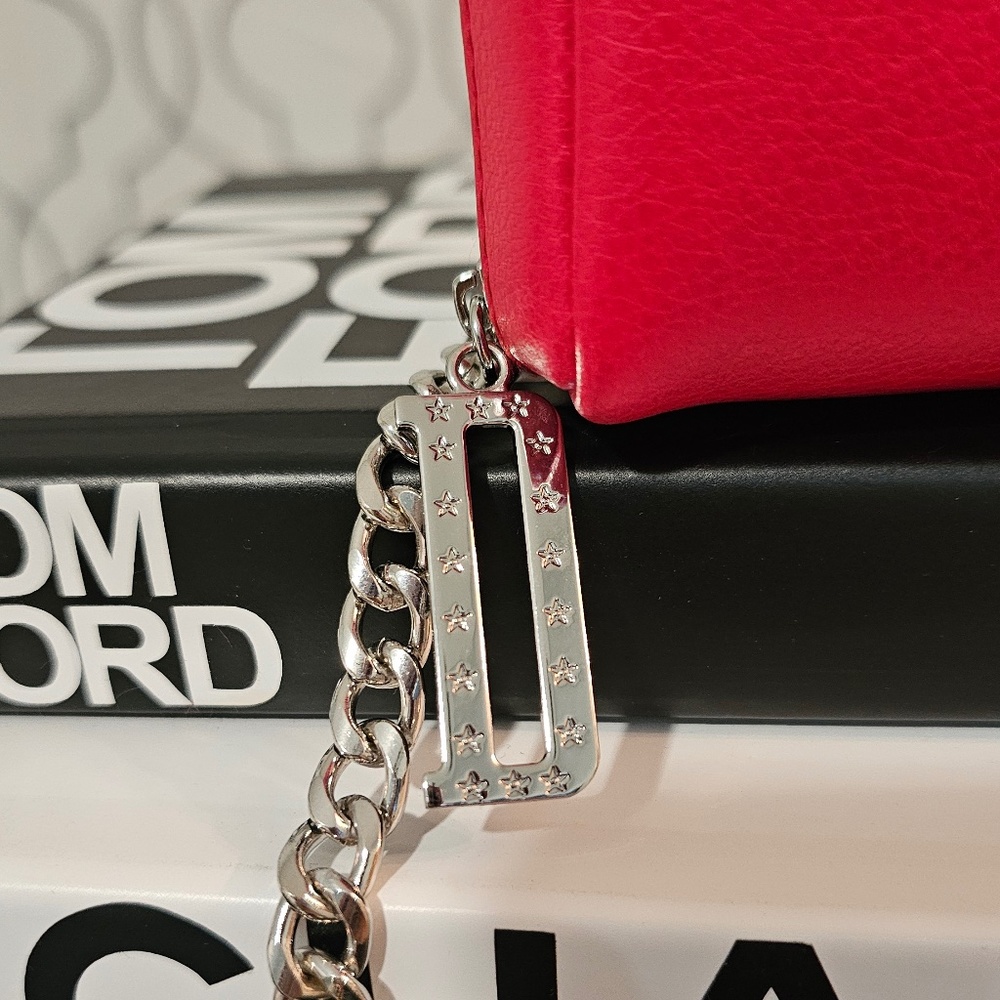 DIOR Crossbody Red Silver Purse Evening Bag Clutch New - Picture 2 of 6